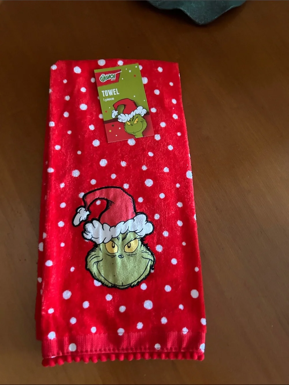 Red Holiday Kitchen Towel - Plush Polka Dot Design
